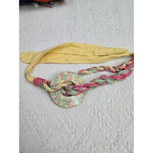 Vintage Bevington Originals Fabric & Rope Belt Floral Design Woven Accent Pink &